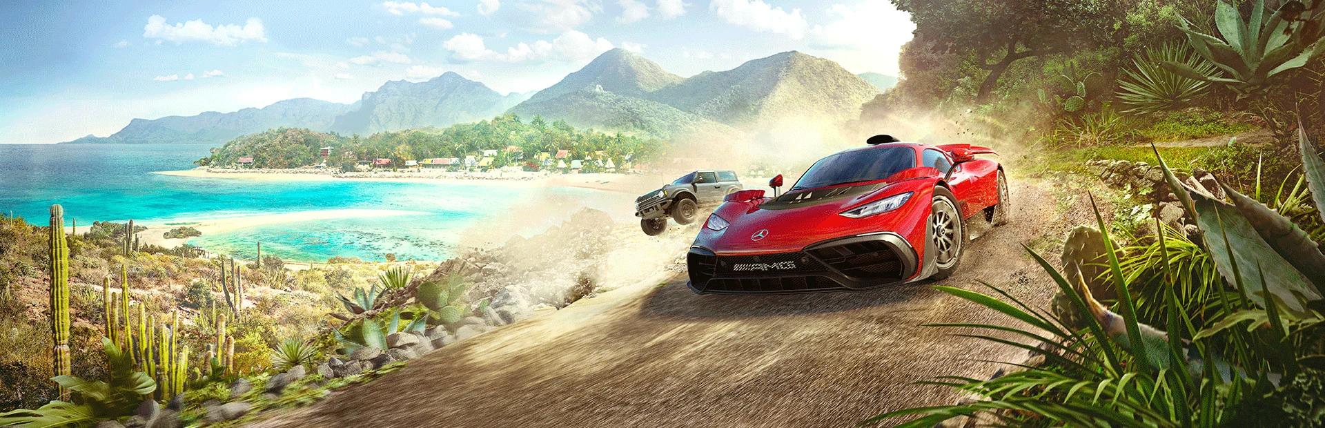 Forza Horizon 5 oyun görselinde Meksika kıyısında yarış otomobilleri